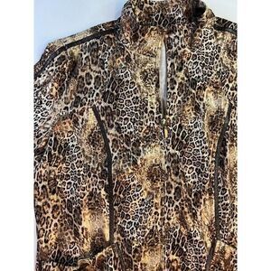 CHICOS ZENERGY Animal Print Brown Womens Jacket Gold‎ Tone Size 1